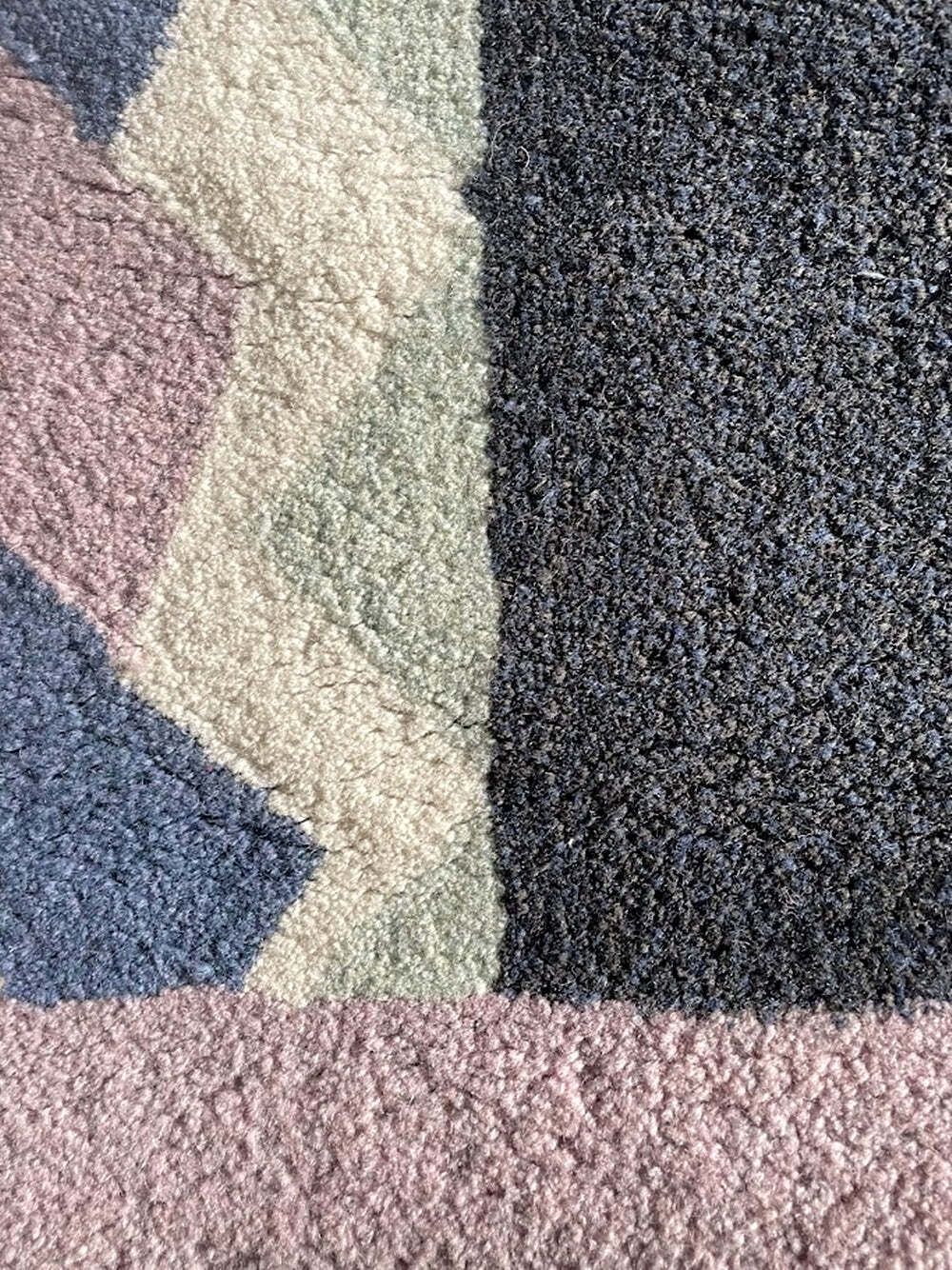 Tisca Geometric Pattern Hand Tufted Wool Rug, Signed “Iles”, France, 1990s photo Textiles