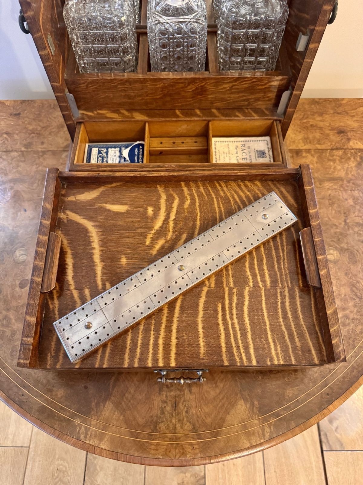 Outstanding Quality Antique Oak Decanter And Games Box photo buy