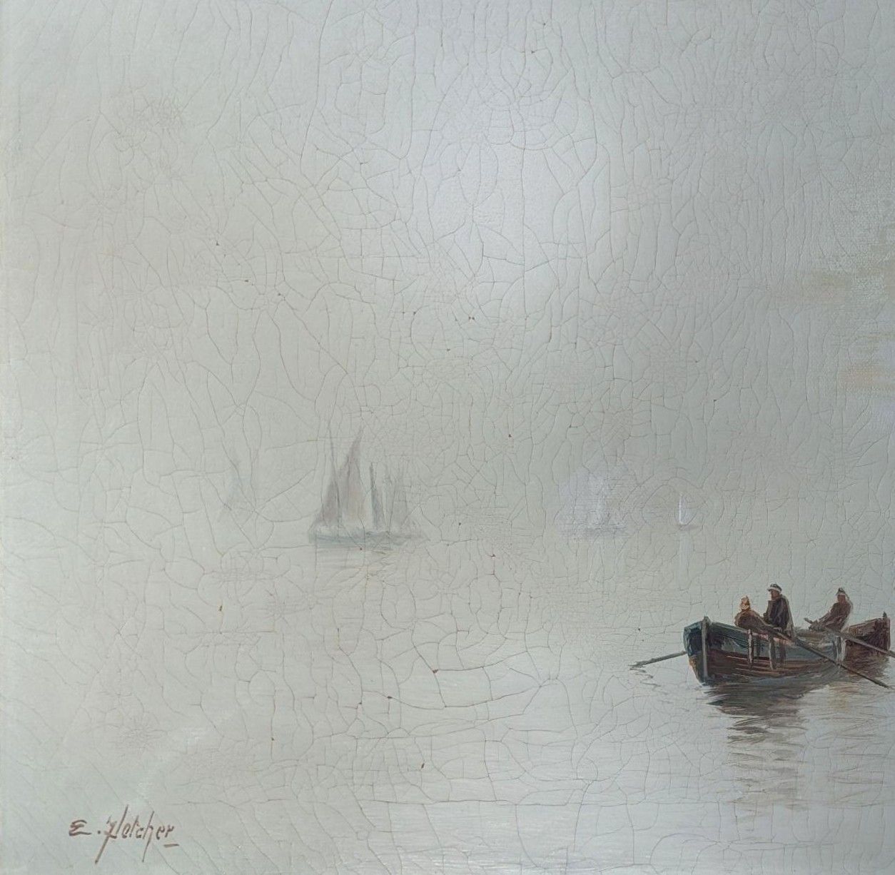 Thames Barges Riverscape Oil Painting By Edward Henry Eugene Fletcher Circa 1900 photo 425.0