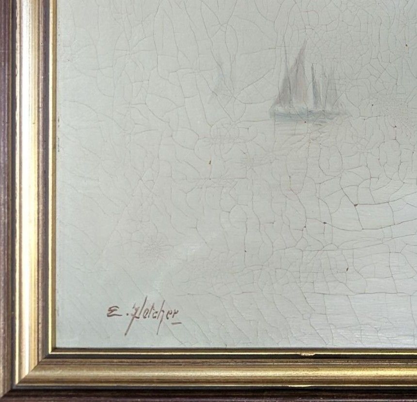 Thames Barges Riverscape Oil Painting By Edward Henry Eugene Fletcher Circa 1900 photo buy