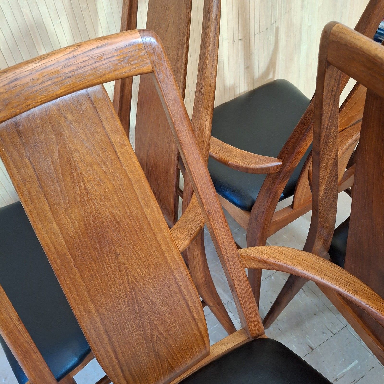 Fab Vintage Set Of 4 Danish Teak Niels Koefoed Eva Dining Carver Chairs Black photo vintage