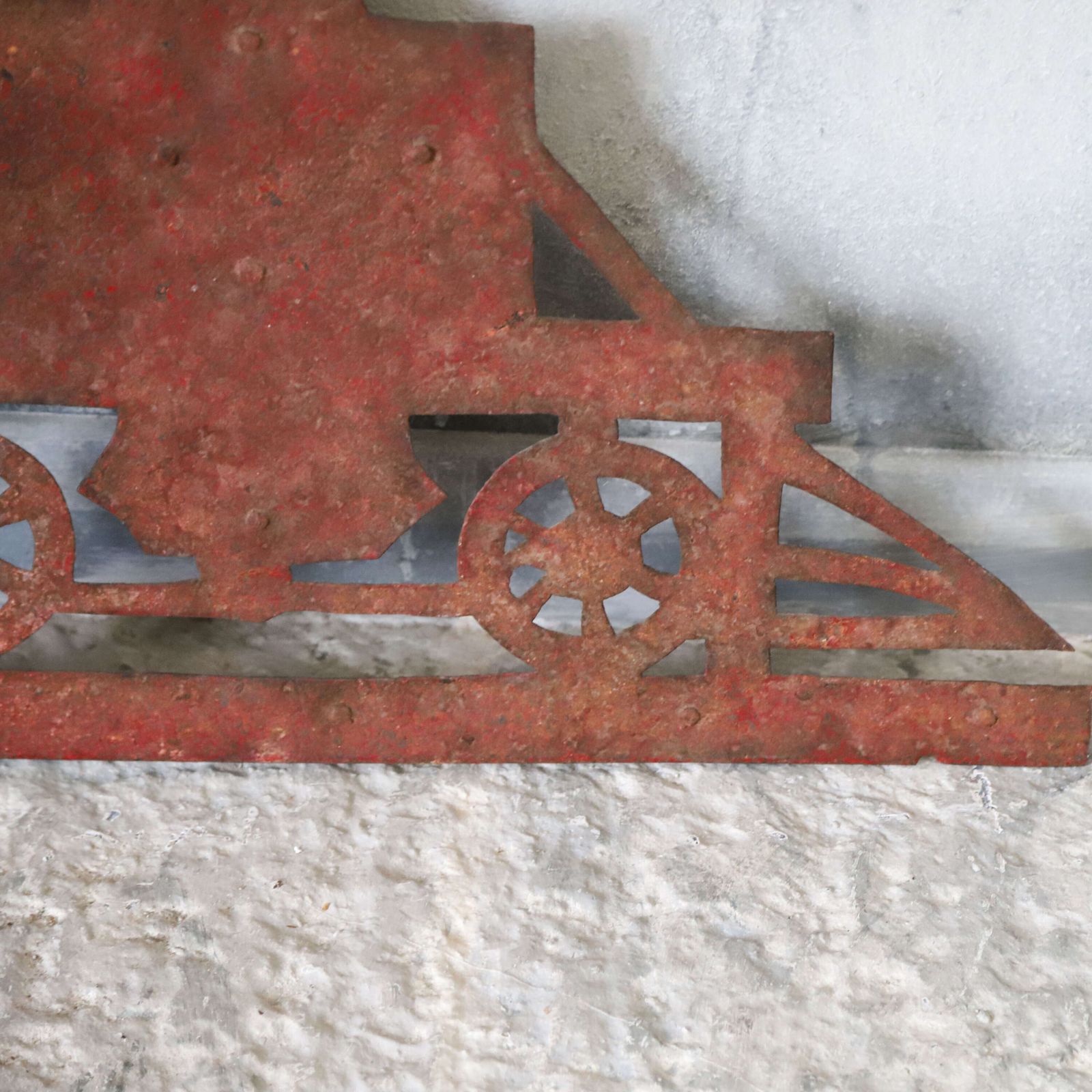 Vintage French Weathervane – Train Silhouette With Weathered Red Rust Patina photo vinterior