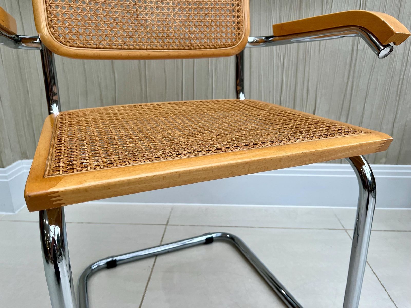 Vintage Cesca Style Chrome & Cane Cantilever Carver Chair photo vintage