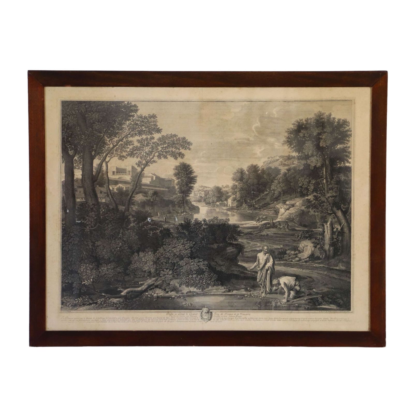 18th Century French Engraving 'Landscape With Diogenes' By étienne Baudet   Original Frame