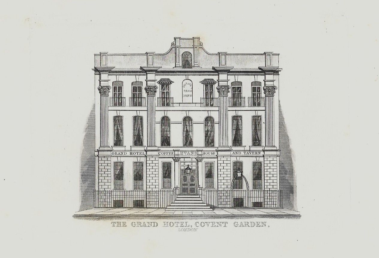 A Framed Engraving 'The Grand Hotel, Covent Garden, London.' C1858 photo furniture