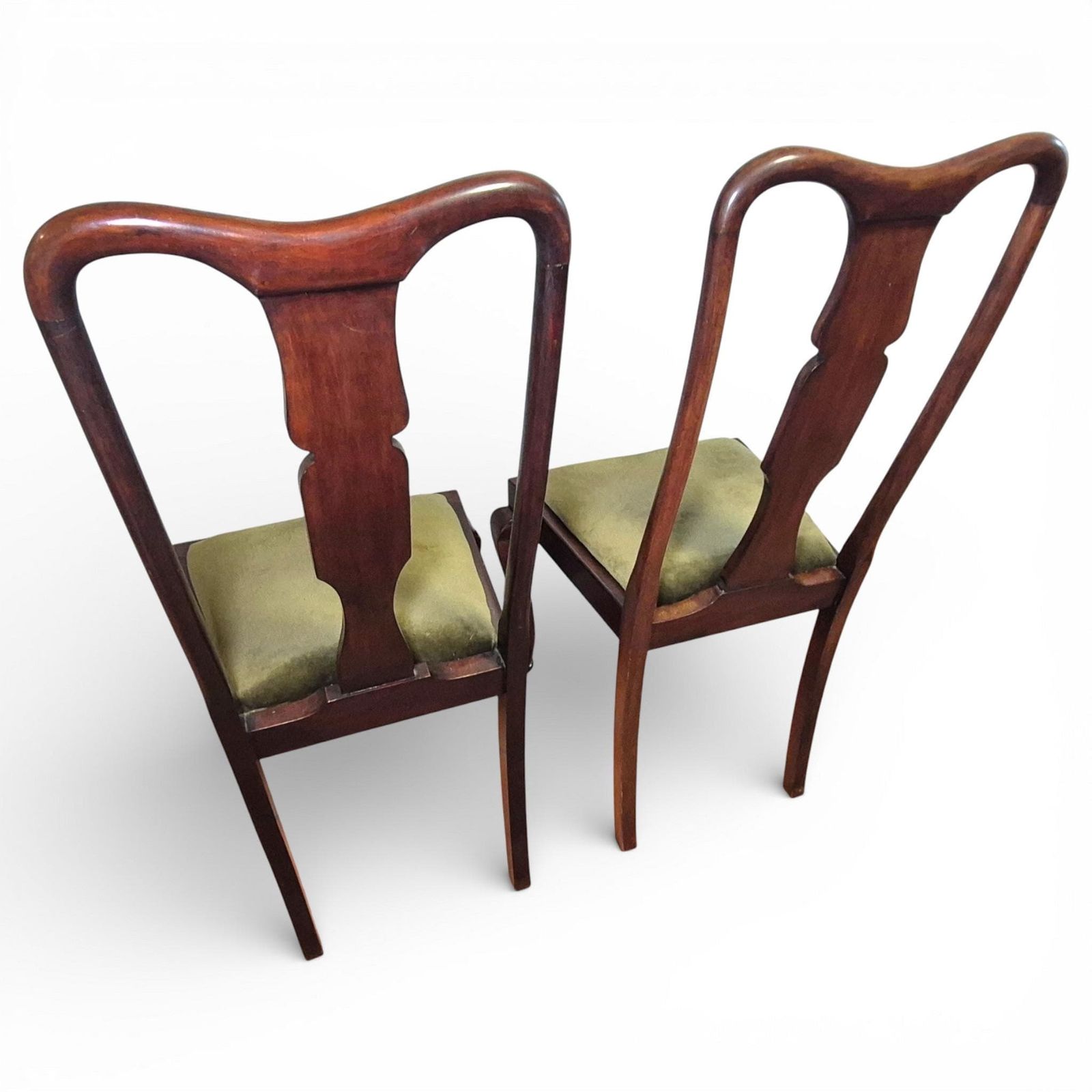 photo furniture Pair Of Queen Anne Style Mahogany High Back Dining Chairs | Upholstered Seats