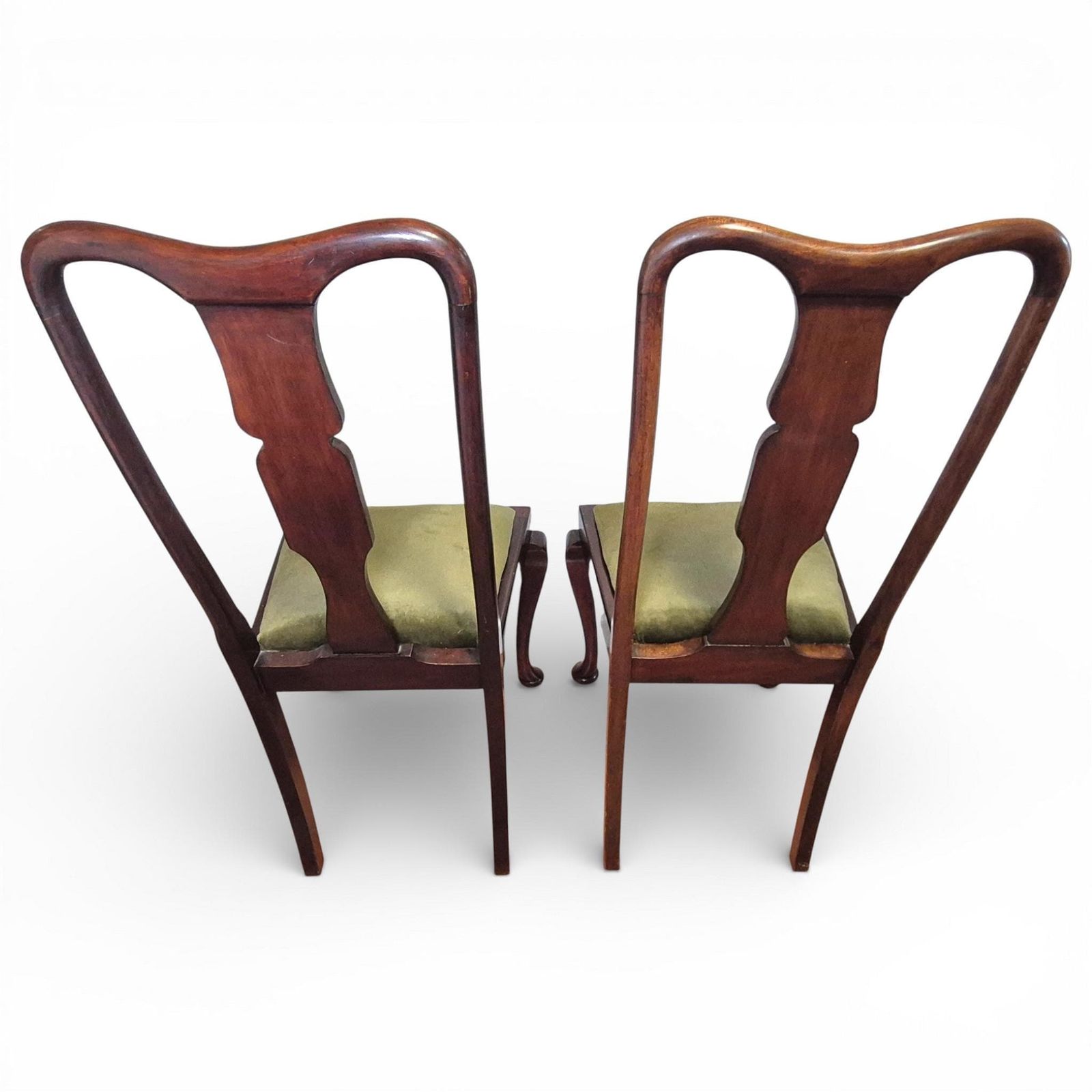 photo for sale Pair Of Queen Anne Style Mahogany High Back Dining Chairs | Upholstered Seats