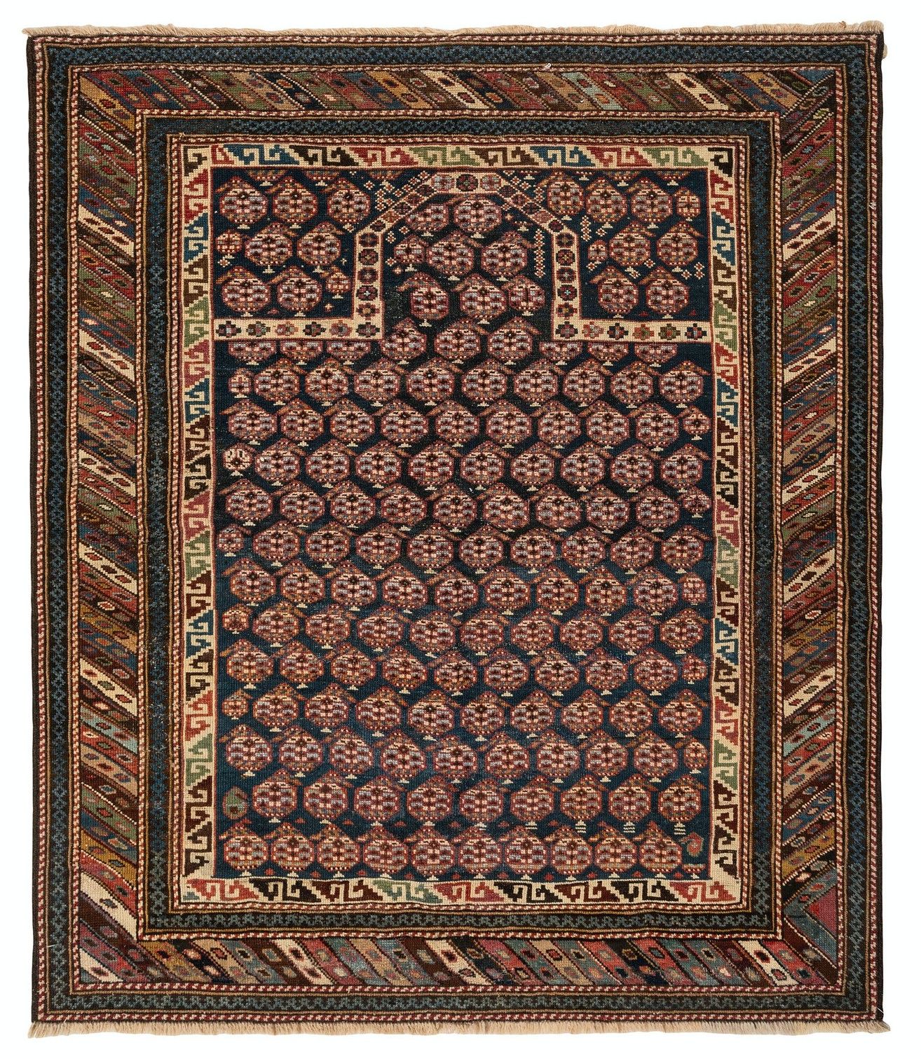 3.7x4.4 Ft Antique Shirvan Prayer Rug, East Caucasus, Late 19th Century