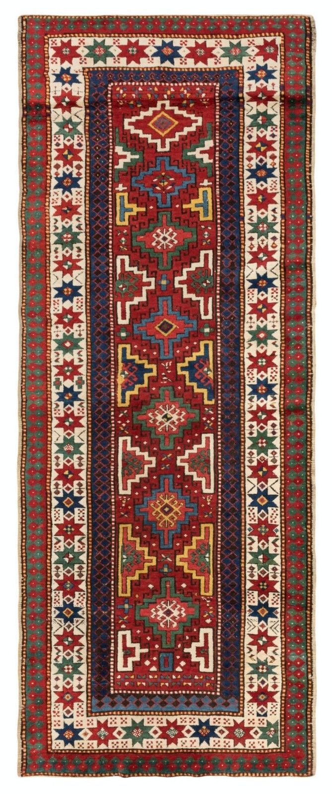 3.7x9.2 Ft Antique South Caucasian Kazak Runner Rug, Late 19th Century
