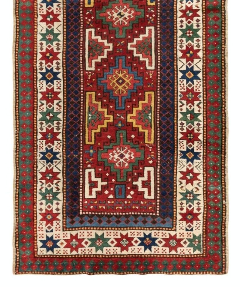 3.7x9.2 Ft Antique South Caucasian Kazak Runner Rug, Late 19th Century photo for sale