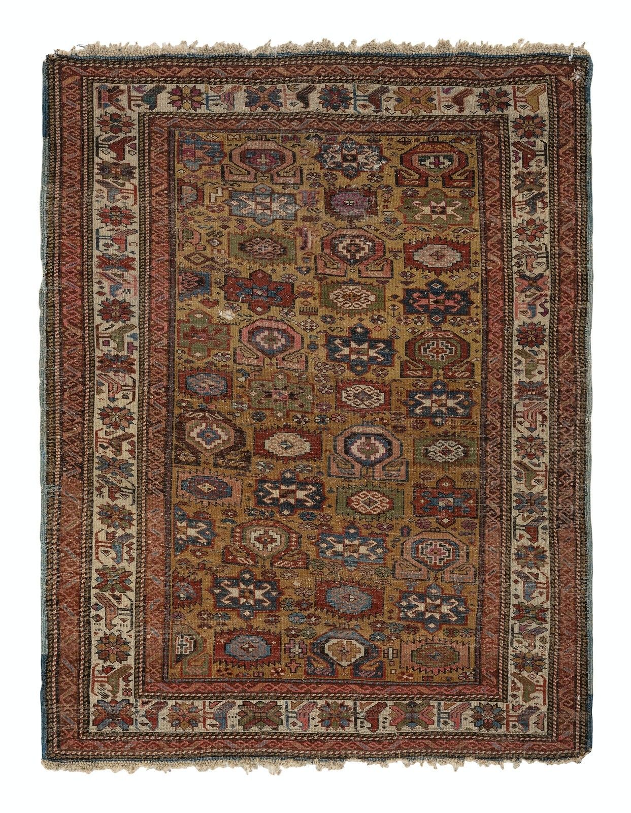 4.3x5.7 Ft Antique Yellow Ground Kuba (Quba) Rug With Birds, North East Caucasus photo Textiles