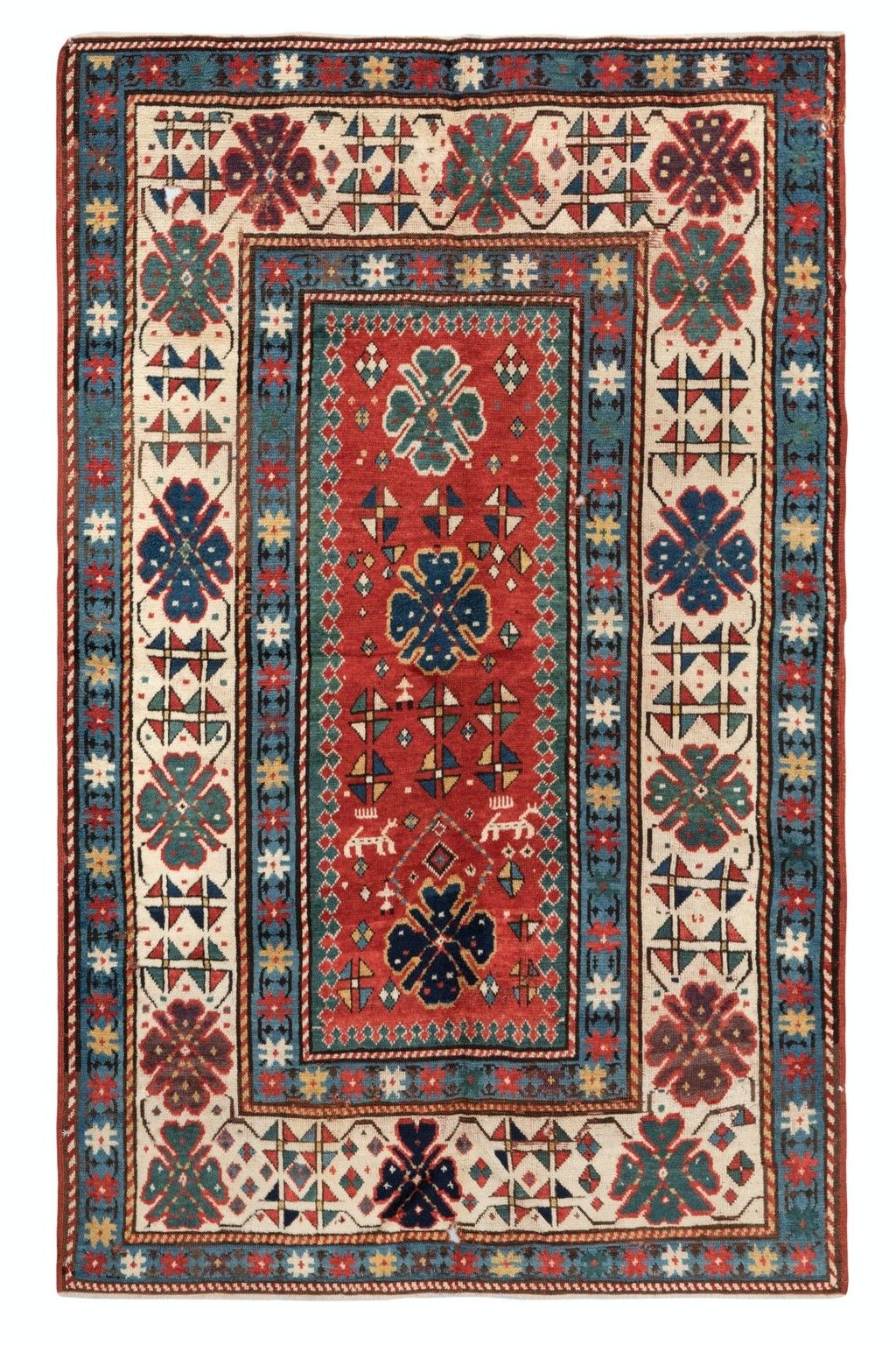 5x6.6 Ft Antique Caucasian Kazak Rug, Circa 1870