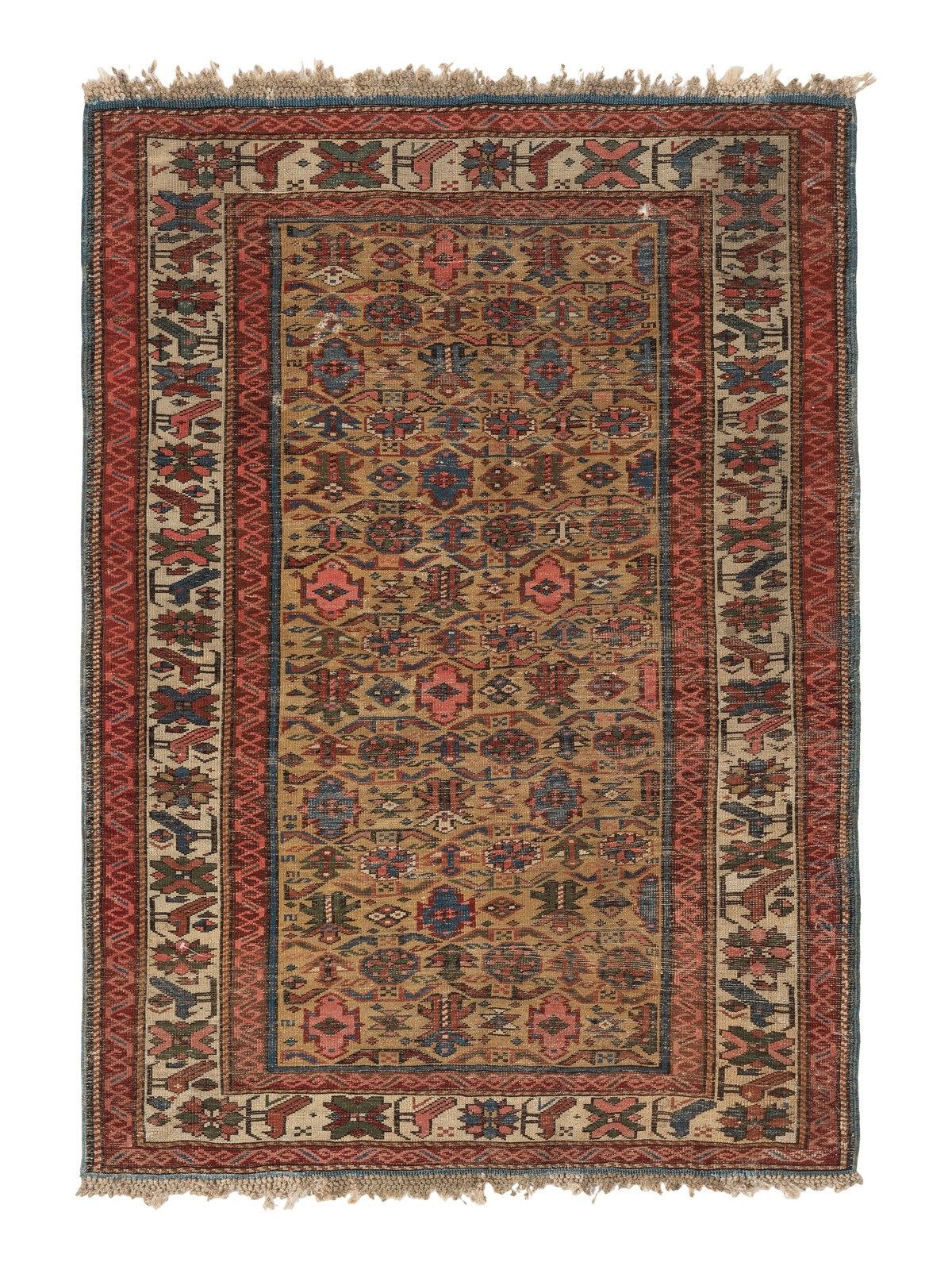 3.7x5.2 Ft Antique Yellow Ground Kuba (Quba) Rug With Birds, North East Caucasus photo furniture