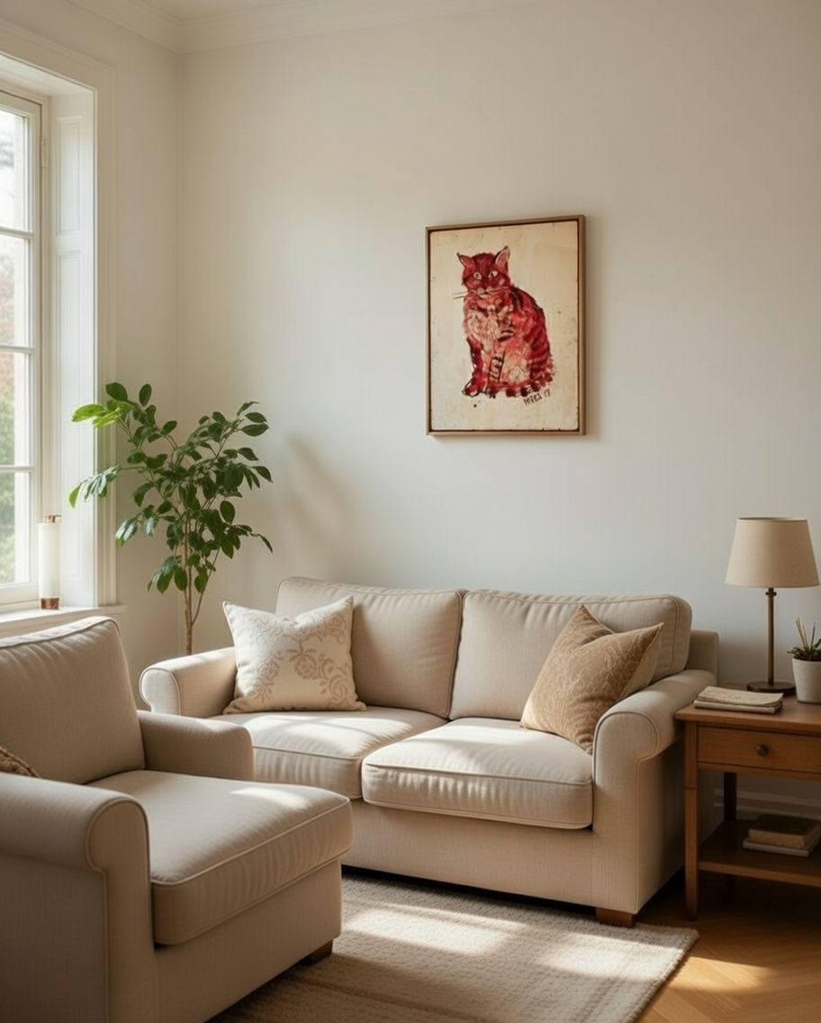 Lovely Oil On Board Painting Of 'The Cat' By Fred Yates photo vintage