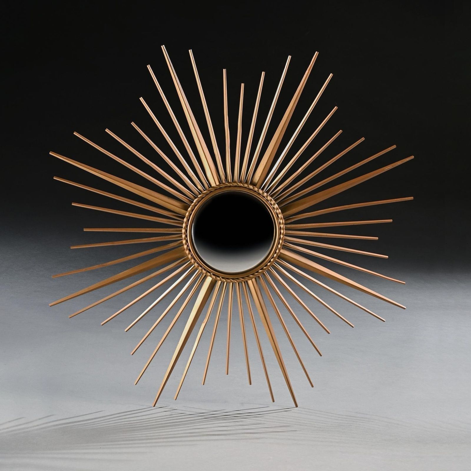 Large Pair Of Mid Century Chaty Vallauris Sunburst Mirrors With Convex Plates photo for sale