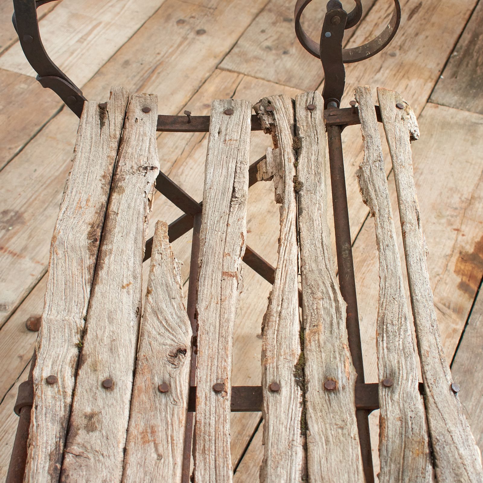 Small Rustic French Antique Folding Garden Bench photo vintage