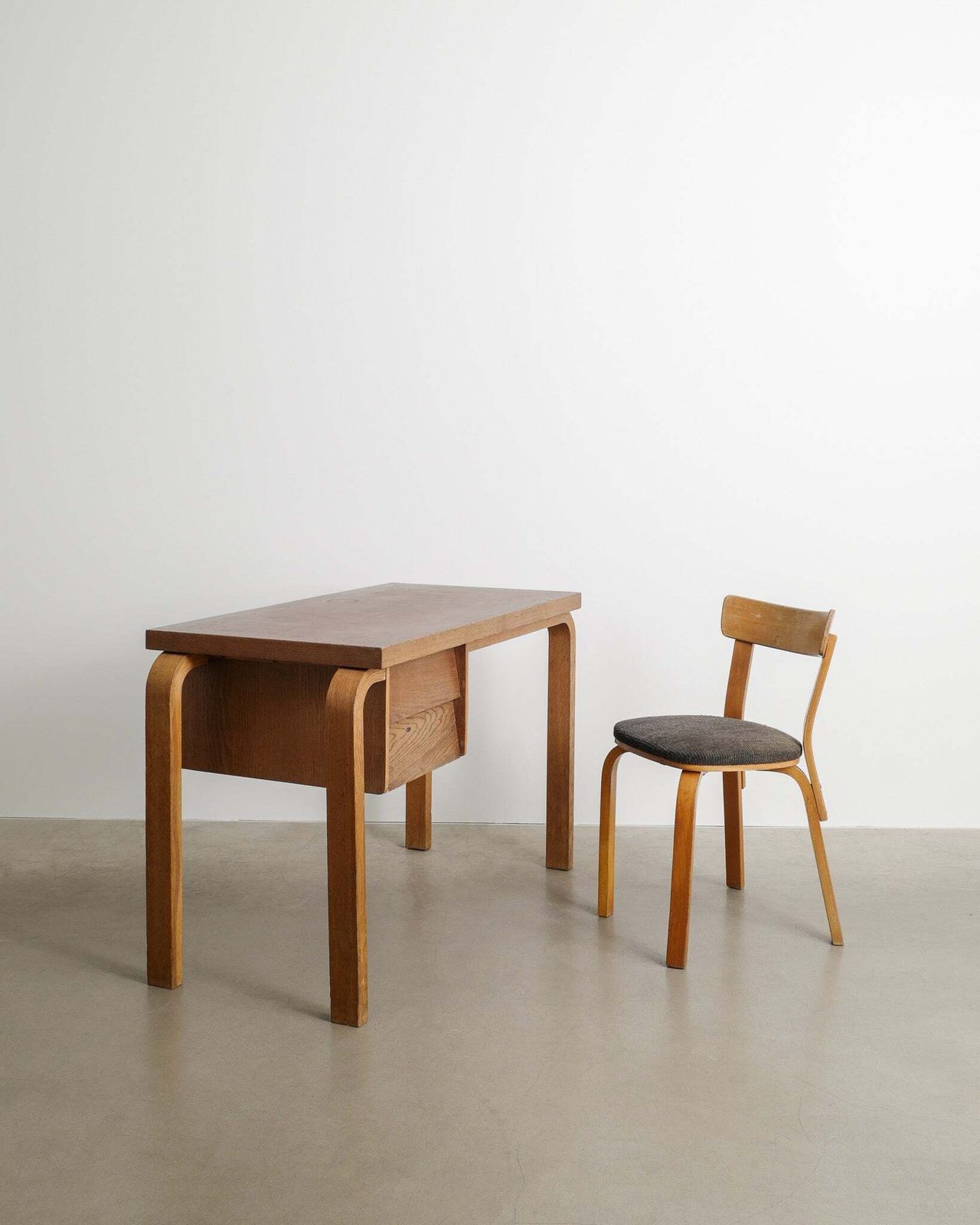 Early Finnish Mid Century Wooden Working Desk & Chair By Alvar Aalto, 1940s