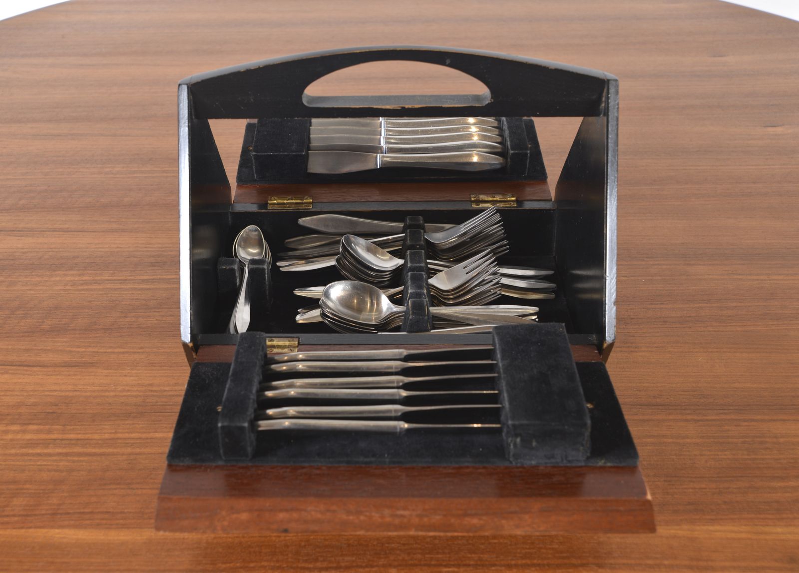 Midcentury Cased Norstaal Inka Stainless Steel 6 Setting Cutlery Set Erik Herlow Norway photo for sale