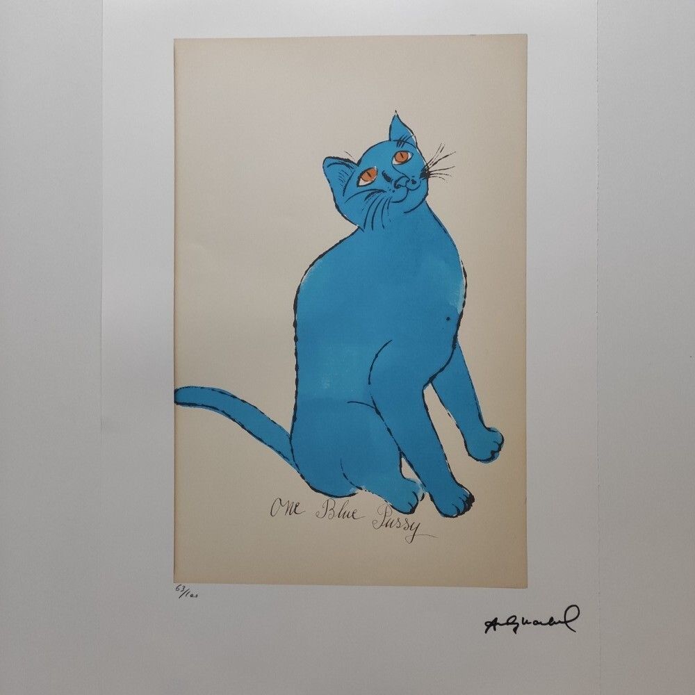 Andy Warhol Signierte Lithographie Cat: One Blue Pussy Zertifikat Leo Castelli photo furniture