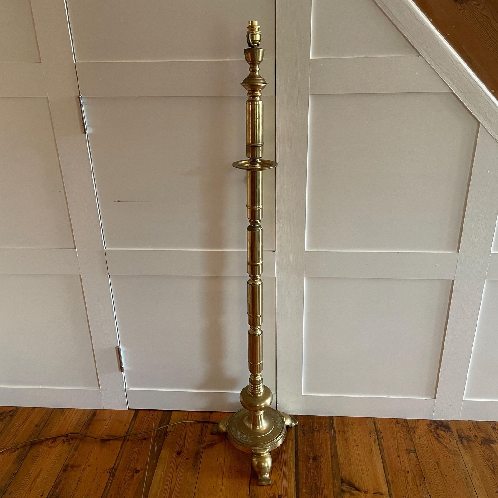 Antique Metal Brass Japanese Floor Lamp Gold Oriental Engraved Patterned Light Vintage Lighting 3 Feet photo 395.0