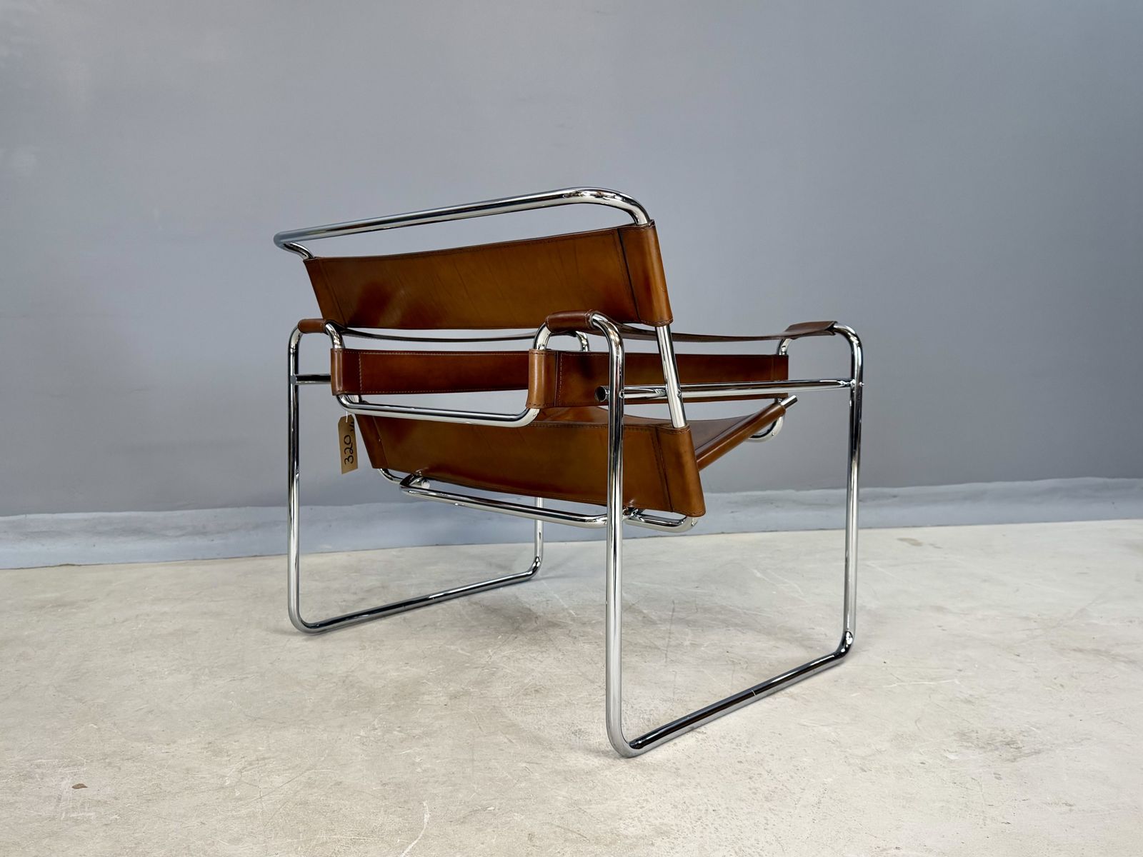Wassily B3 Chair. Pair. By Gavina For Marcel Breuer. Brown Tan Leather And Chrome Bauhaus Lounge Club Accent Chairs photo buy