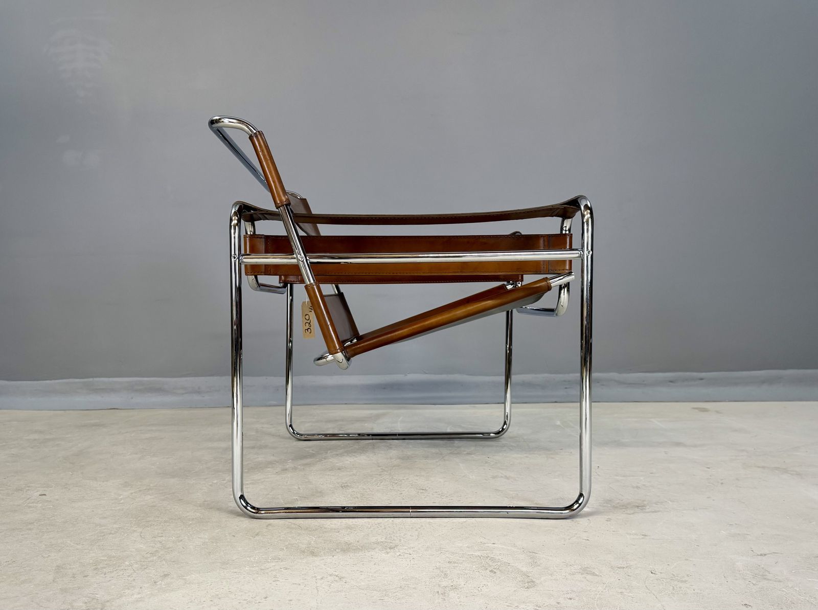 Wassily B3 Chair. Pair. By Gavina For Marcel Breuer. Brown Tan Leather And Chrome Bauhaus Lounge Club Accent Chairs photo vintage