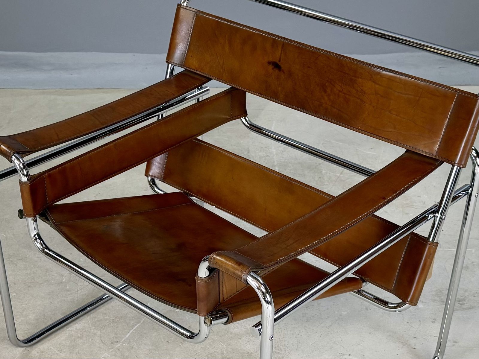2499.0 Wassily B3 Chair. Pair. By Gavina For Marcel Breuer. Brown Tan Leather And Chrome Bauhaus Lounge Club Accent Chairs photo
