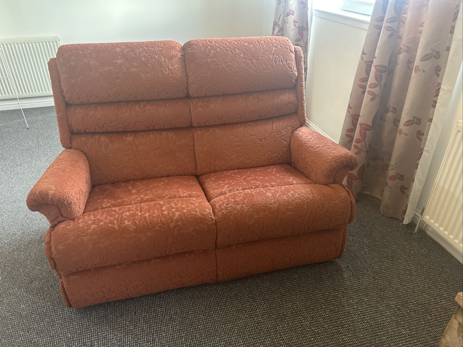Vintage 2 Seater Sofa Suite In Terracotta Floral Damask | Country House Style