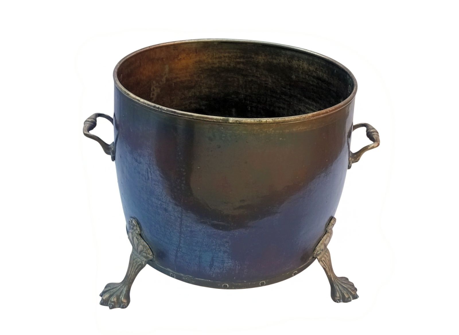 Antique English Copper Coal Bucket & Planter With Ornate Claw Feet photo furniture