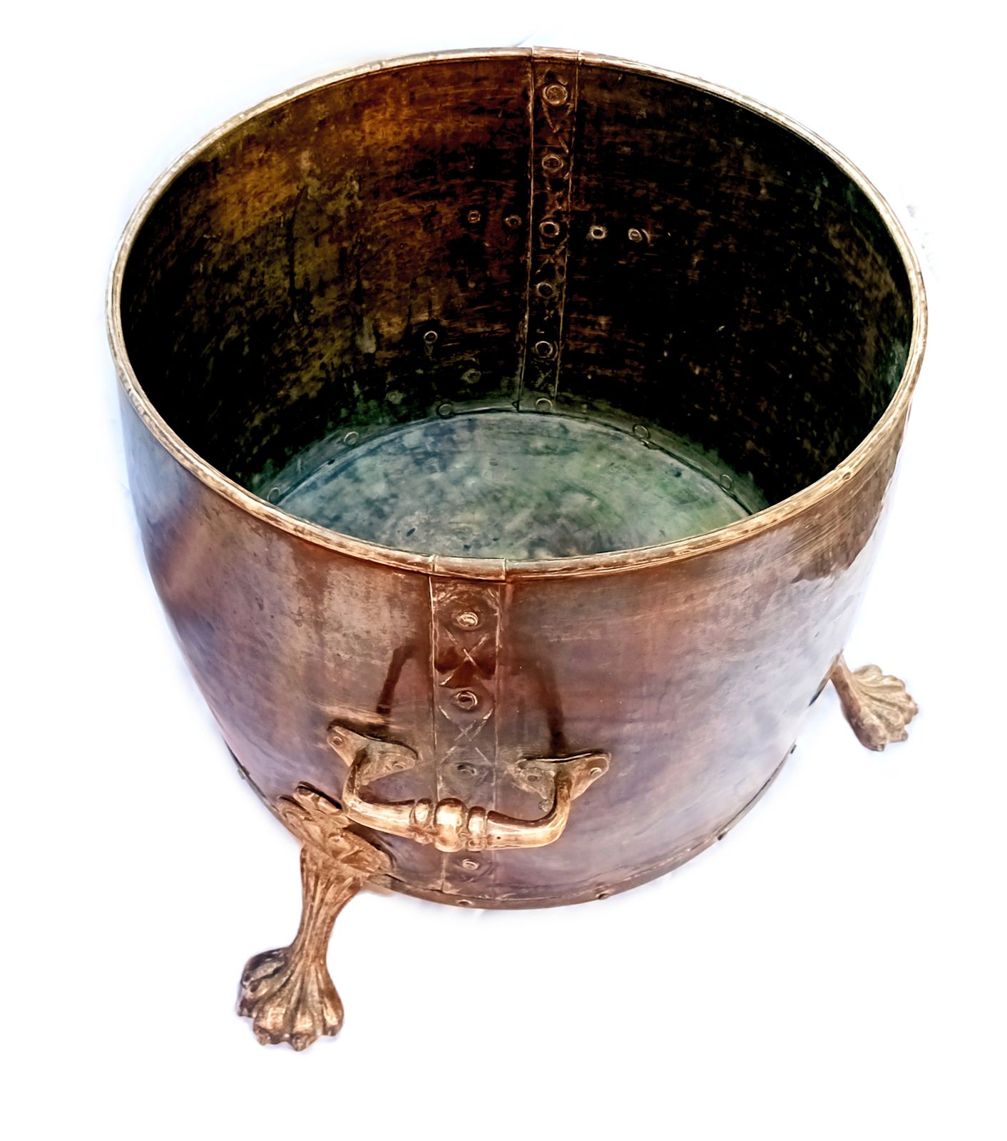 Antique English Copper Coal Bucket & Planter With Ornate Claw Feet photo buy