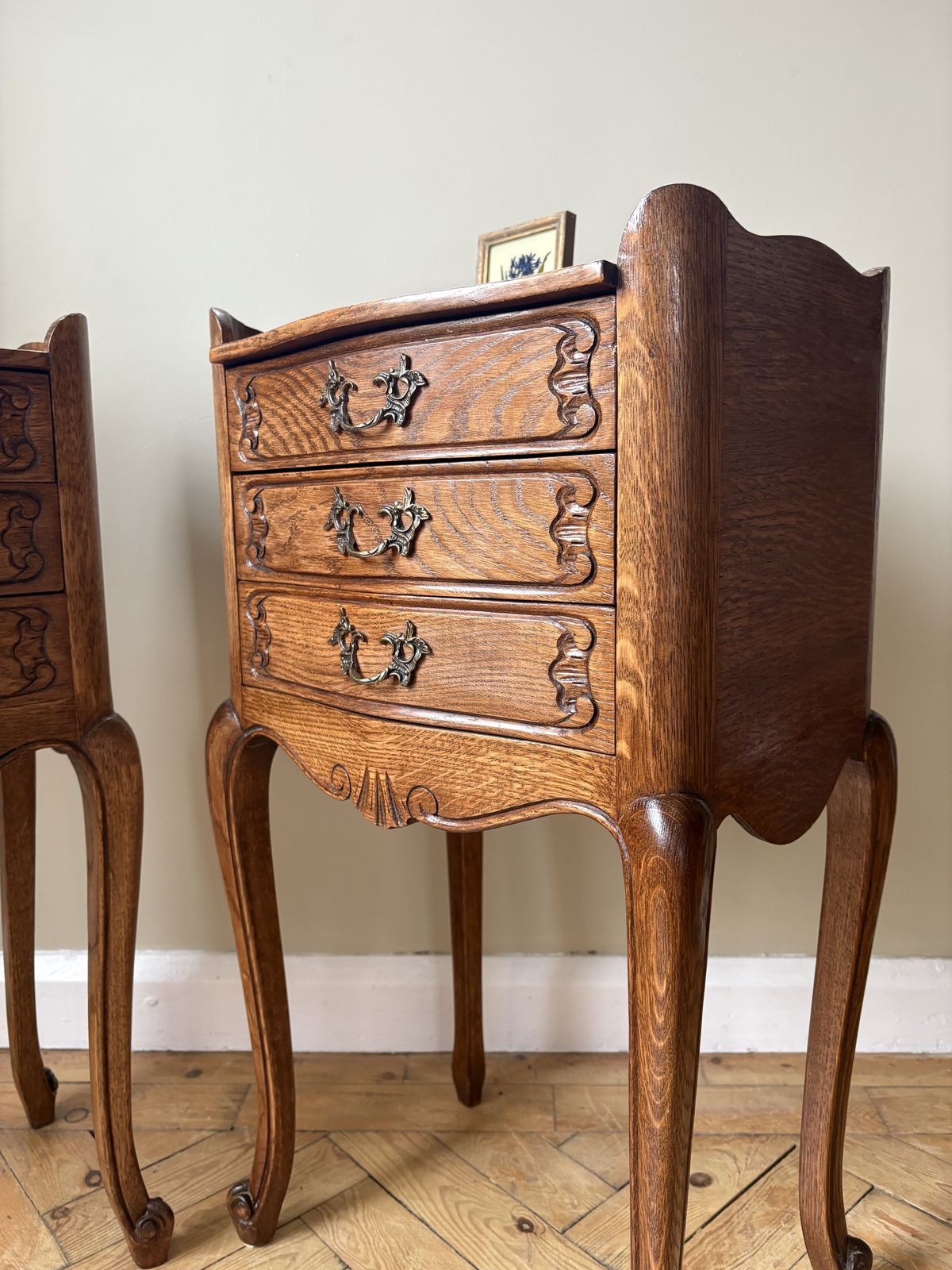 A Great Pair Of French Oak Bedside Tables.