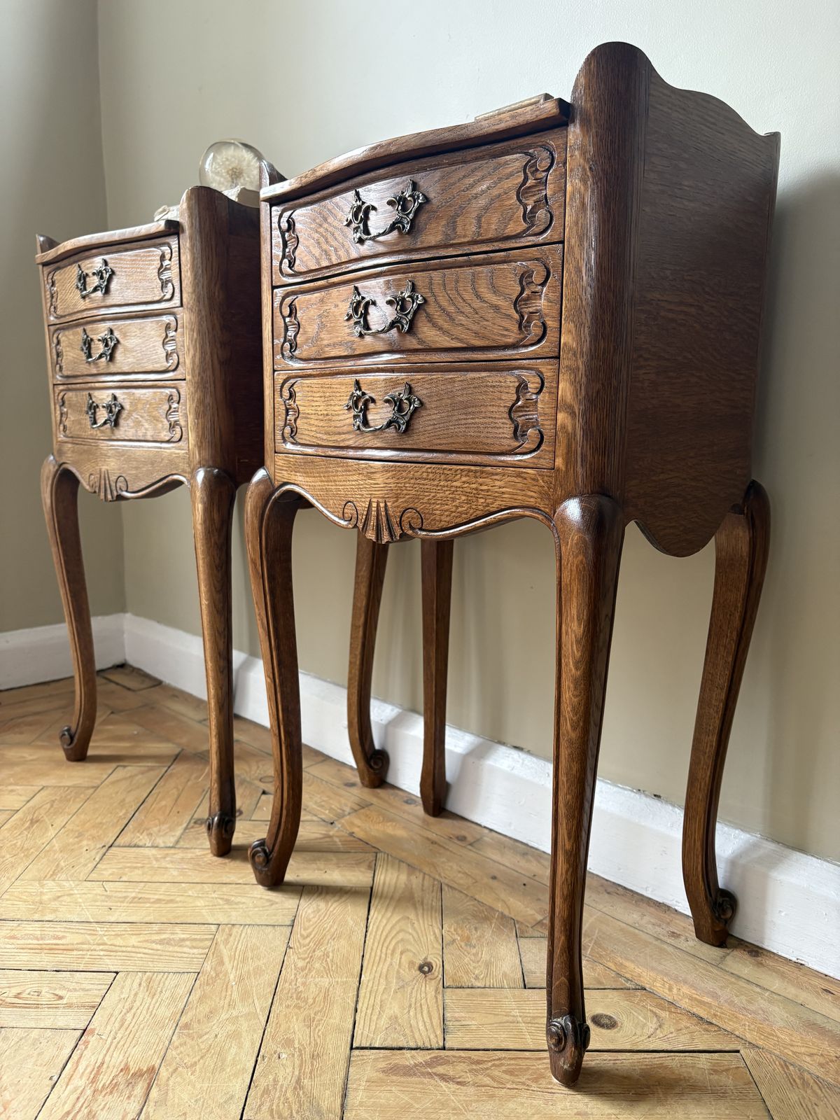 A Great Pair Of French Oak Bedside Tables. photo Furniture