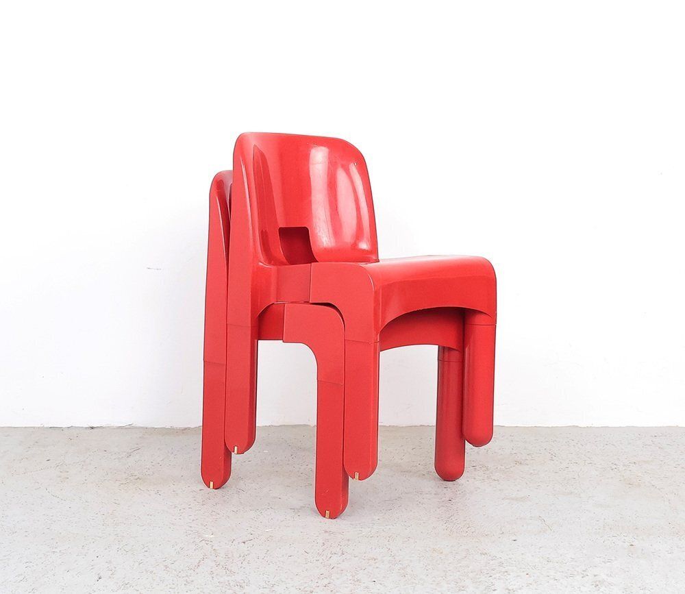 Vintage Universal Chairs In Red By Joe Colombo For Kartell, 1960s, Set Of 2 photo 623.0