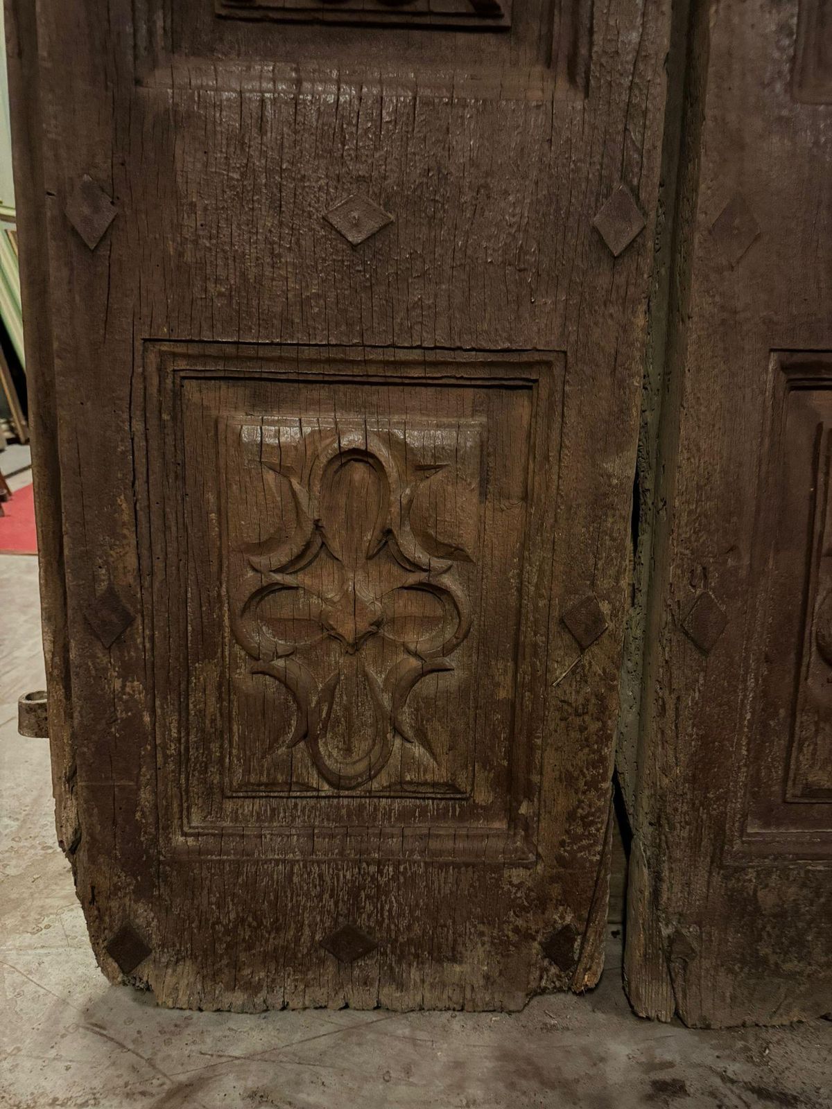Double Front Door With Rich Carved Panels, Italy photo for sale