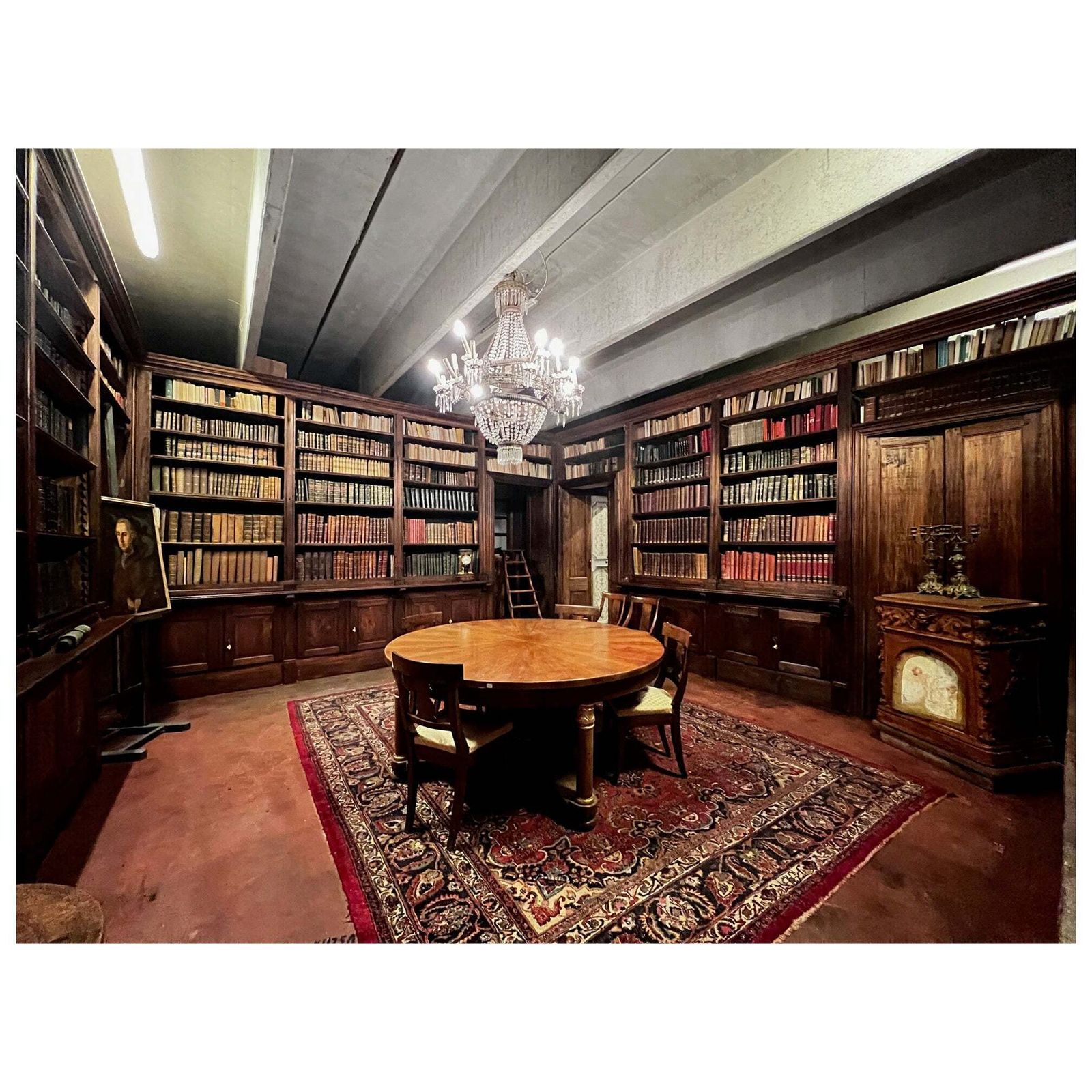 Huge Library Complete With Doors And Arranged On Four Sides Made Of Poplar, Italy