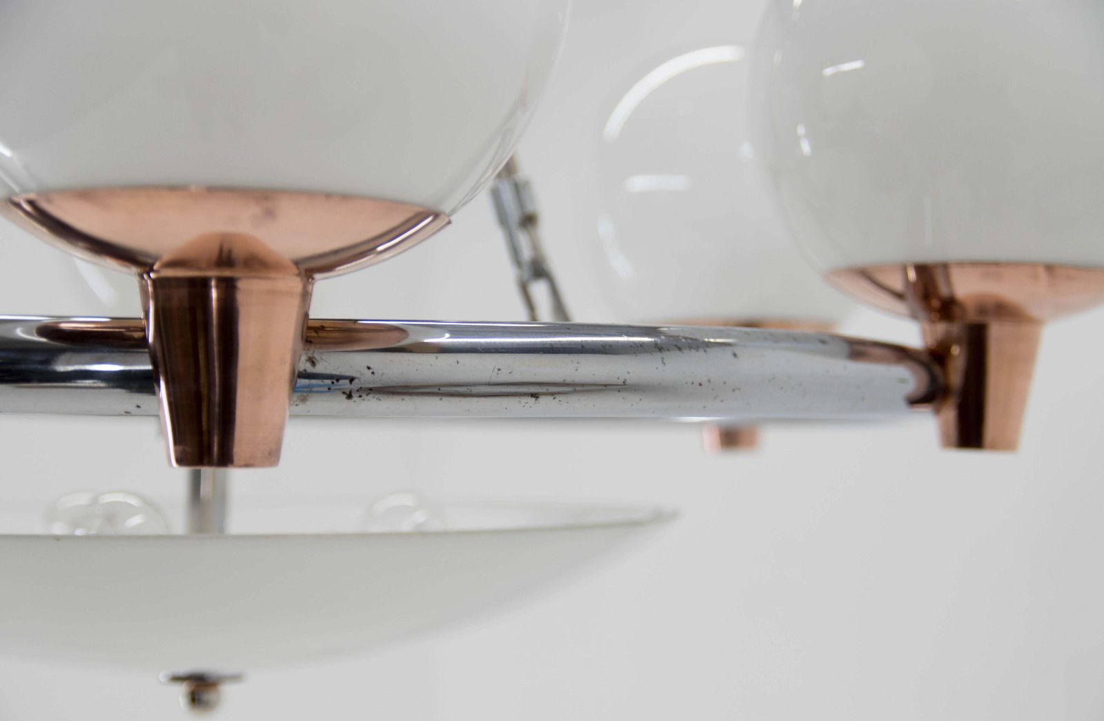 photo buy 1930s Art Deco Chandelier: Chrome, Copper & Opaline Glass From Czech