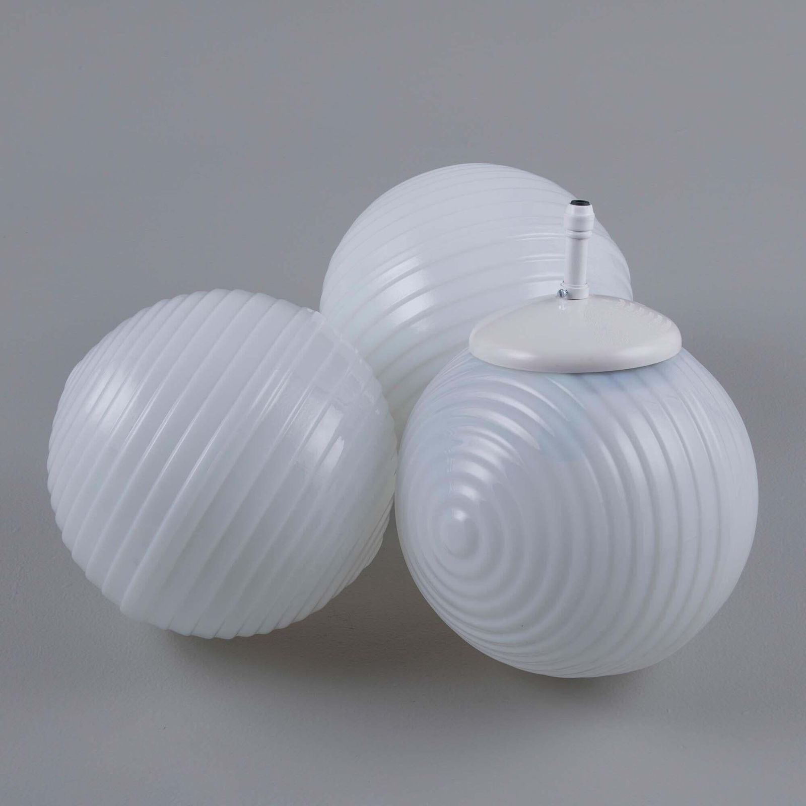 Small Ribbed Milk Glass Pendant Lights, Czechoslovakia, Mid 20th Century photo for sale