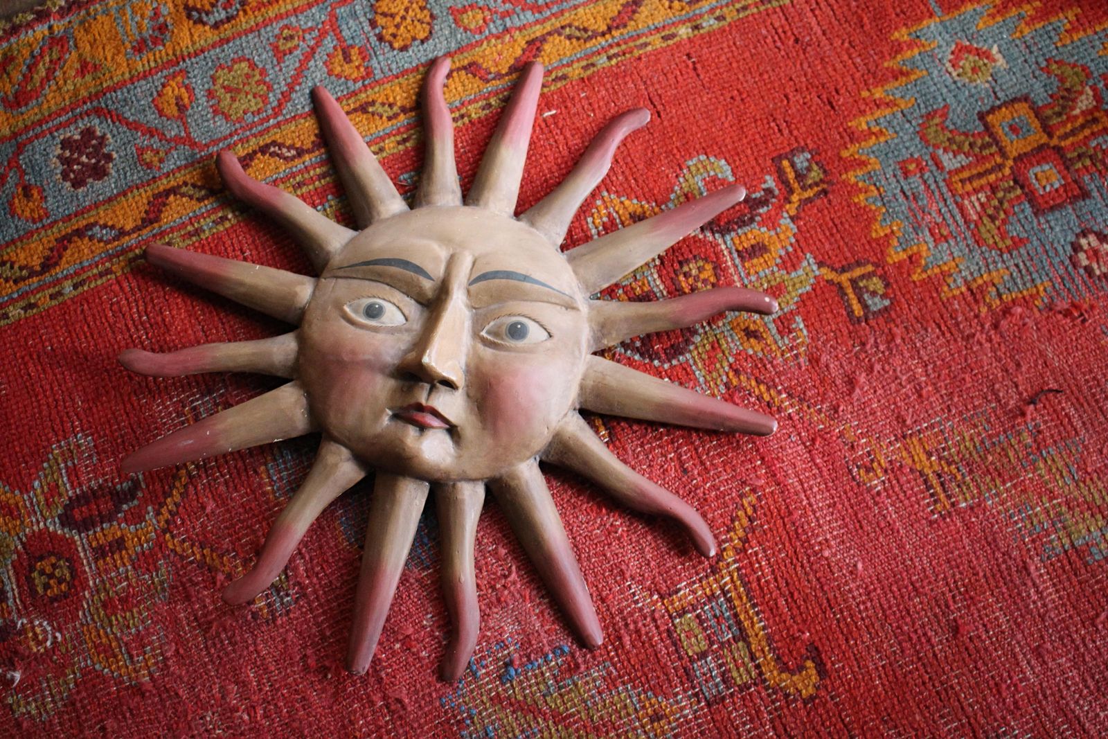 1526.0 Early 20th Century Folk Art Toleware Moon Carved Wooden Sun Trade Sign photo