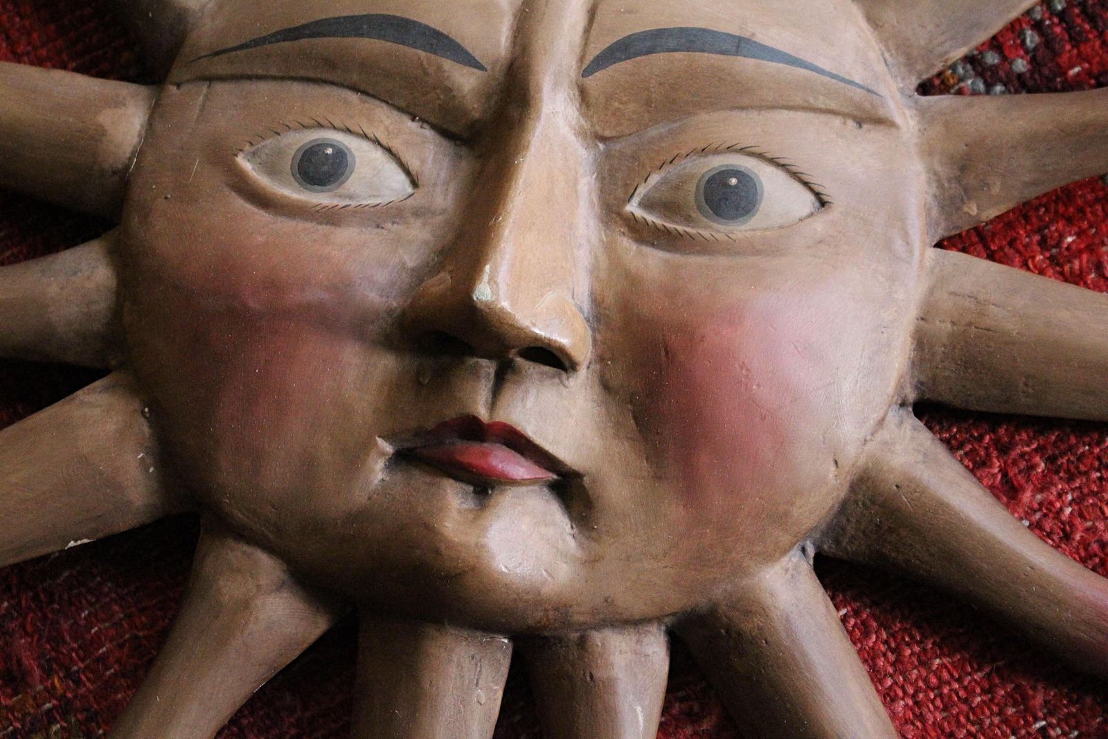 photo vinterior Early 20th Century Folk Art Toleware Moon Carved Wooden Sun Trade Sign