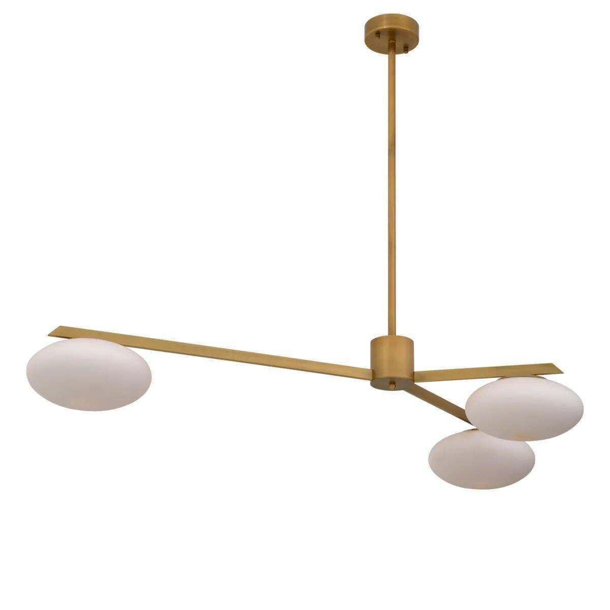 Small Modern Chandelier With Brass Finish And White Glass, 3 Lights photo Lighting