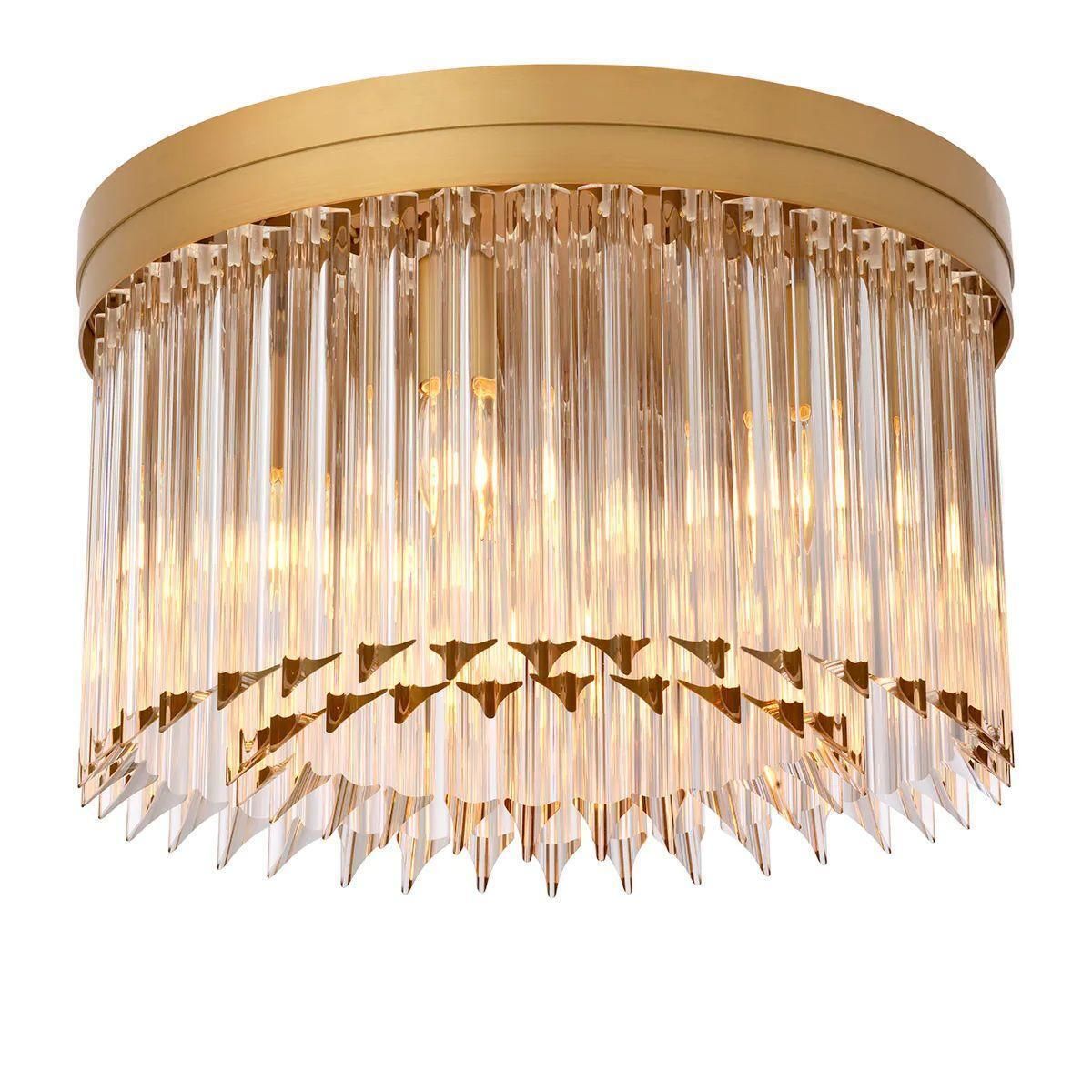 Ceiling Lamp With Brass Finish And Clear Glass Rods, Art Deco Style photo vinterior