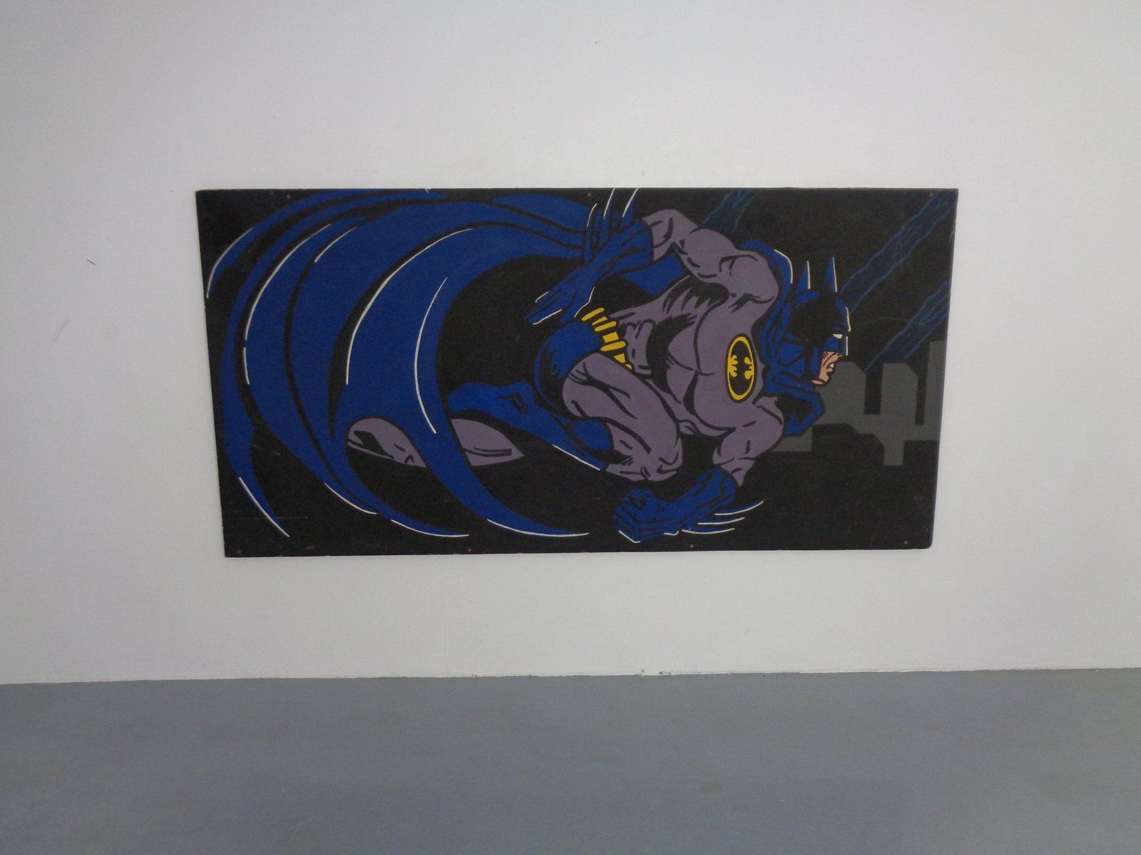 photo vintage American Artist, Large Batman Street Art Image, Acrylic Painting On Hardboard, 1990s