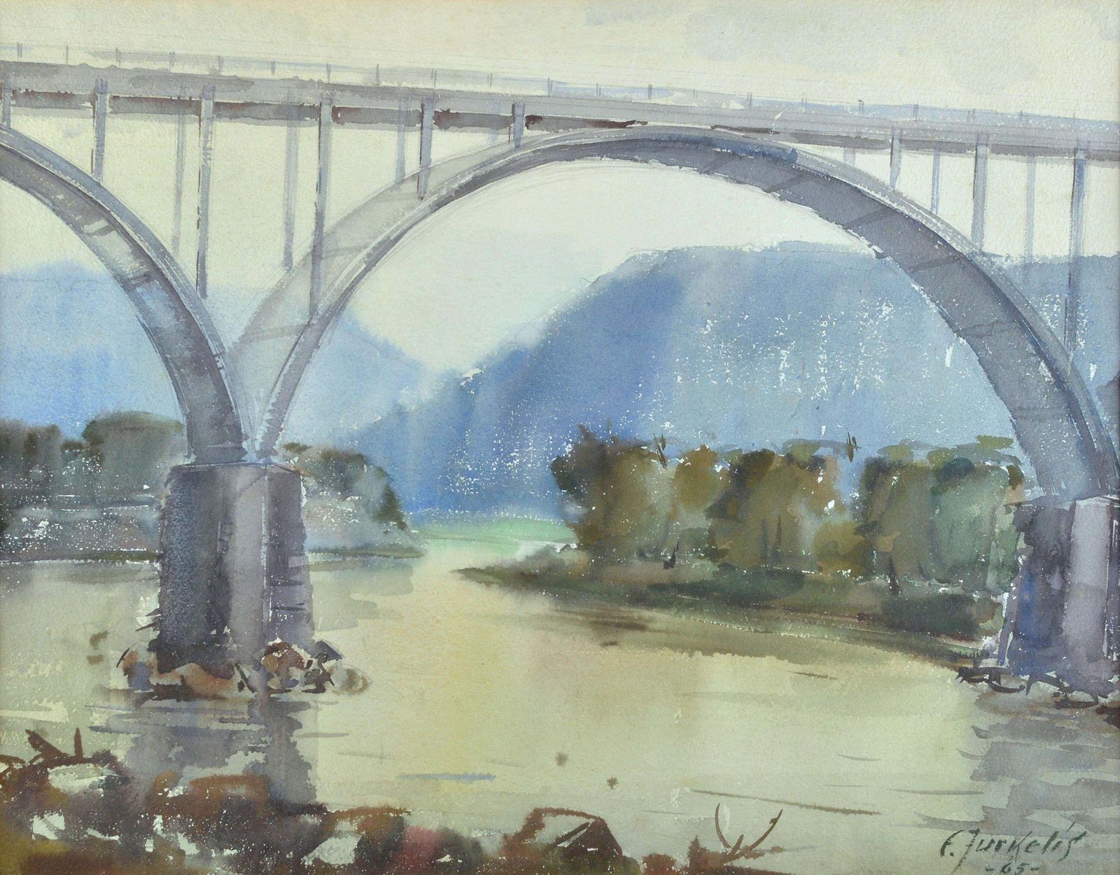 Eduards Jurkelissigulda Bridge. 1965. Paper, Watercolor. 50x63 Cm1965