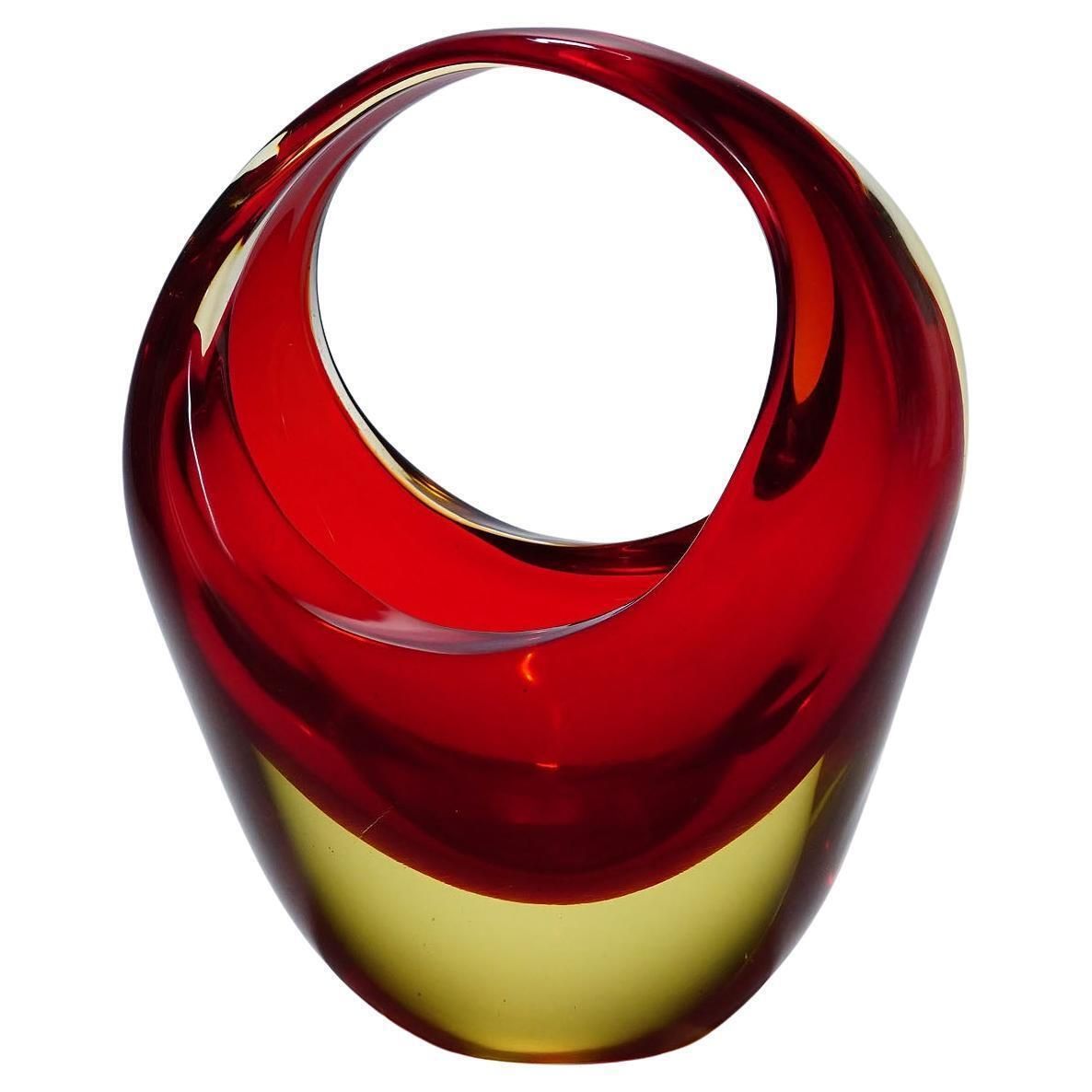Bowl In Red Sommerso Glass, Flavio Poli For Seguso Murano 1950s