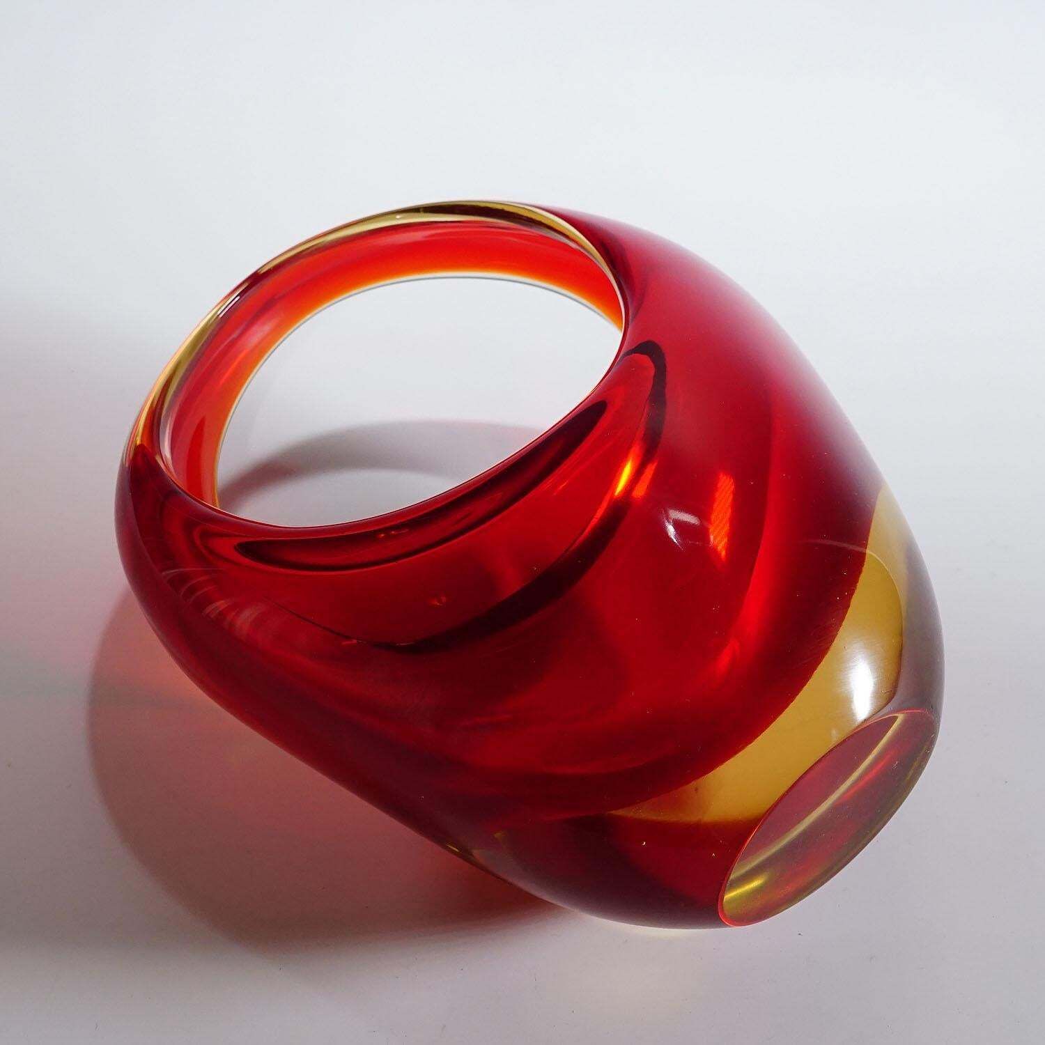 Bowl In Red Sommerso Glass, Flavio Poli For Seguso Murano 1950s photo vintage