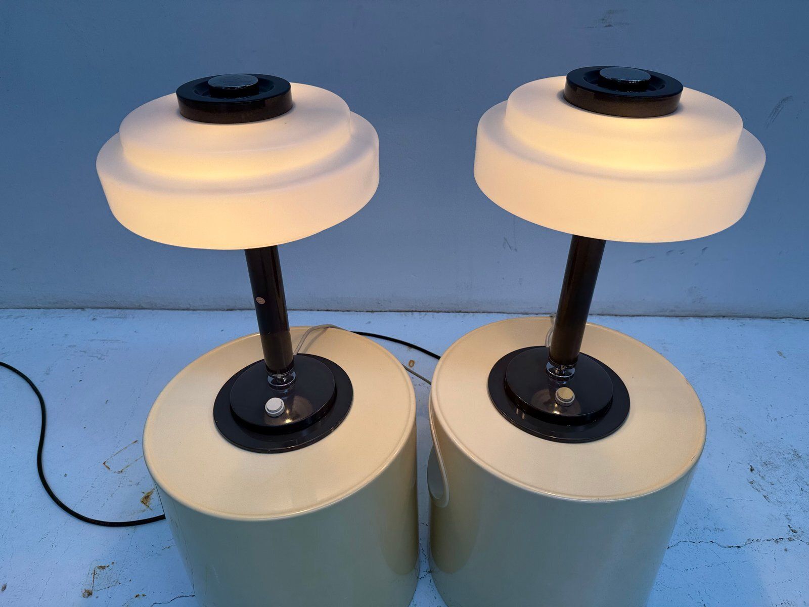 Mid Century Table Lamps In Milk Glass And Metal From Napako, Czechoslovakia,1960s, Set Of 2