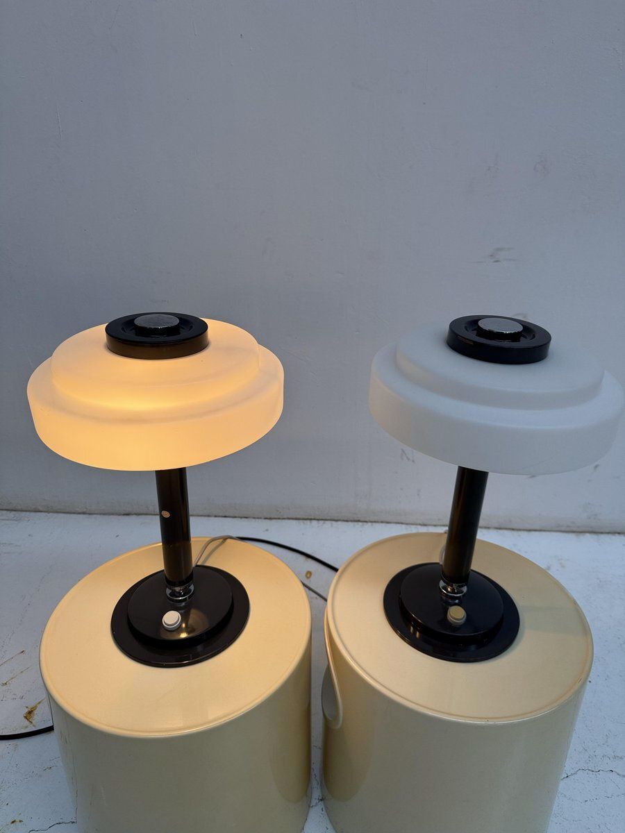 photo furniture Mid Century Table Lamps In Milk Glass And Metal From Napako, Czechoslovakia,1960s, Set Of 2