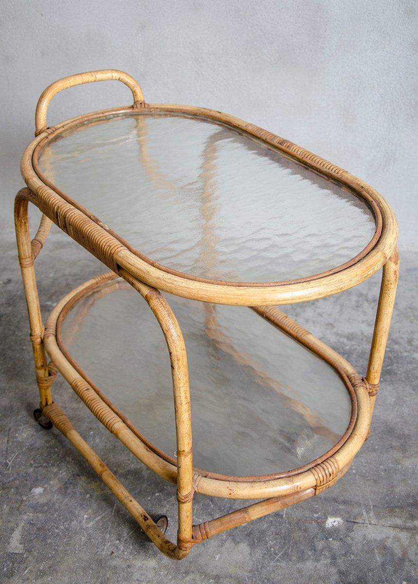 Serving Trolley In Rattan From Rohé Noordwolde, 1960s