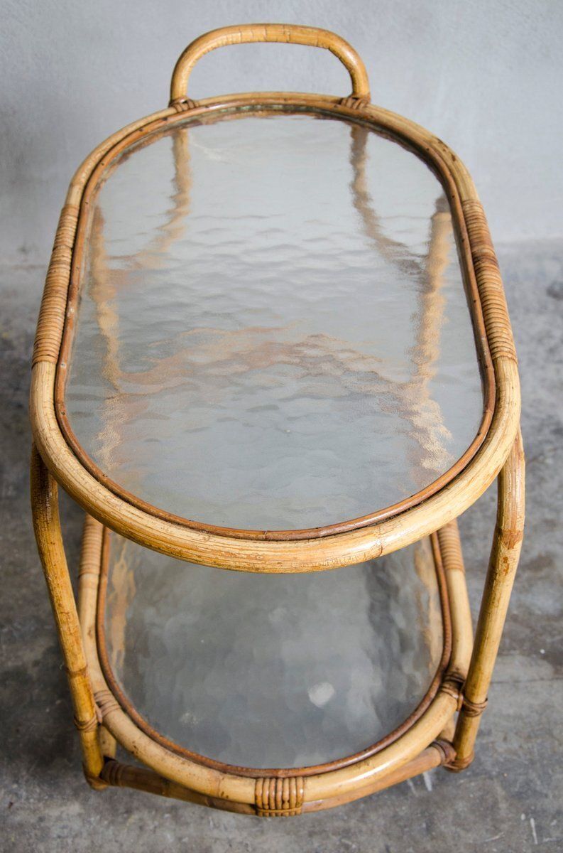 Serving Trolley In Rattan From Rohé Noordwolde, 1960s photo for sale