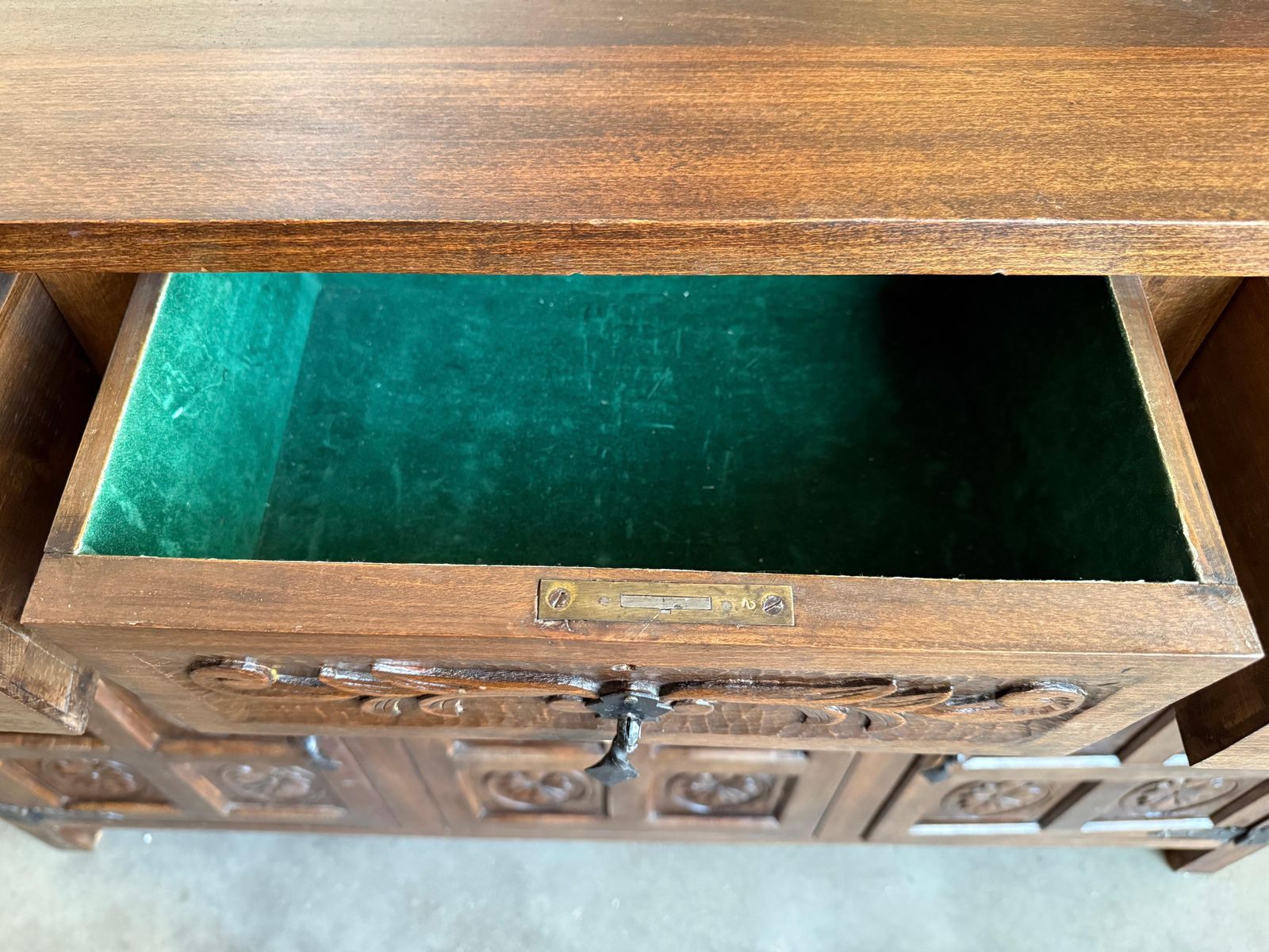photo furniture 19th Spanish Baroque Carved Walnut Tuscan Three Drawers Credenza Or Buffet